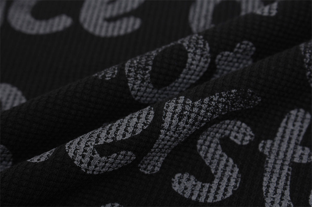 Cross Print Waffle Knit Long Sleeve Crew Neck Tee – Oversized Streetwear Graphic