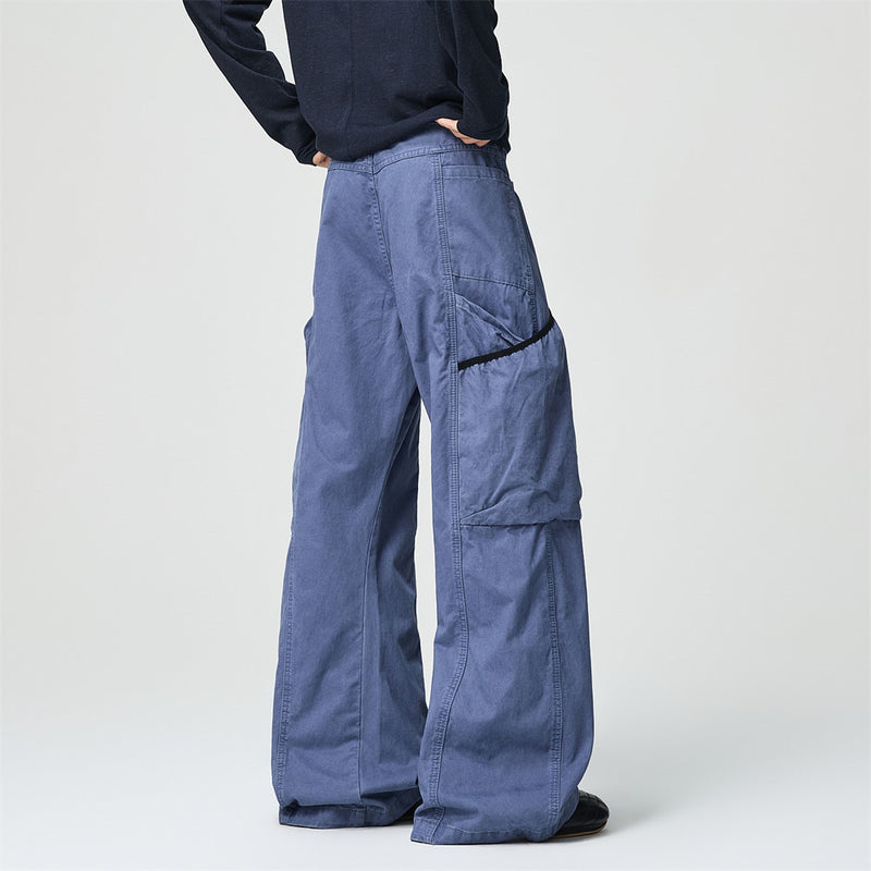 Wide-Leg Cargo Pants – Washed Vintage American Workwear with Oversized Pockets