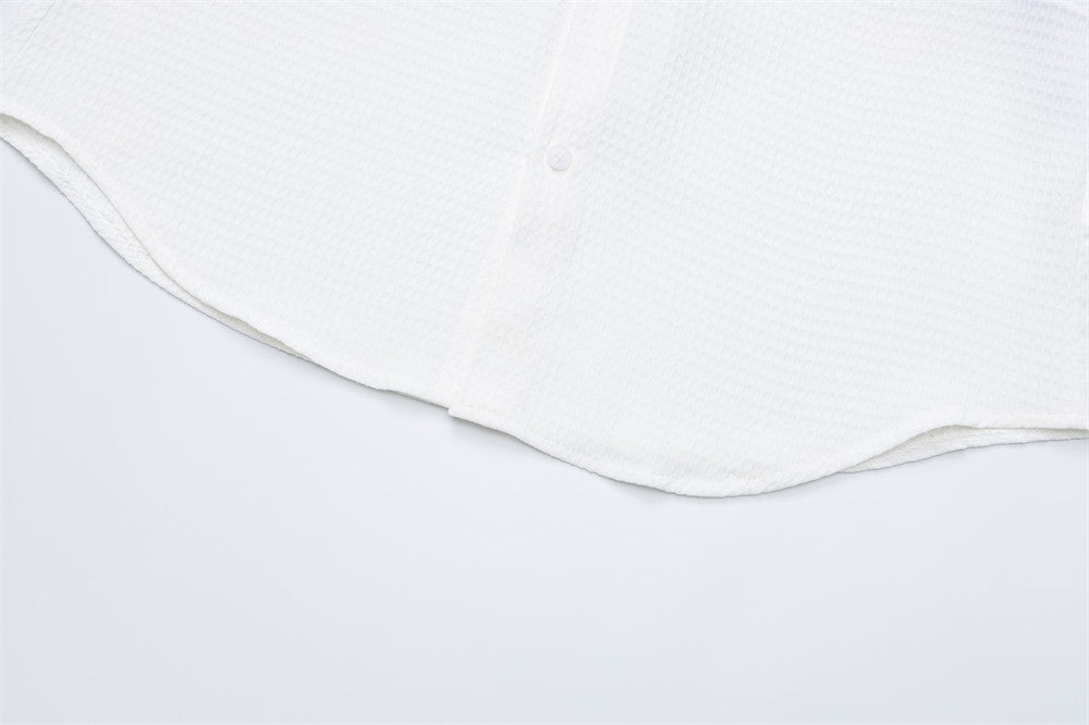 Chemise homme boutonnée à empiècement côtelé & rayures – Coupe preppy oversize
