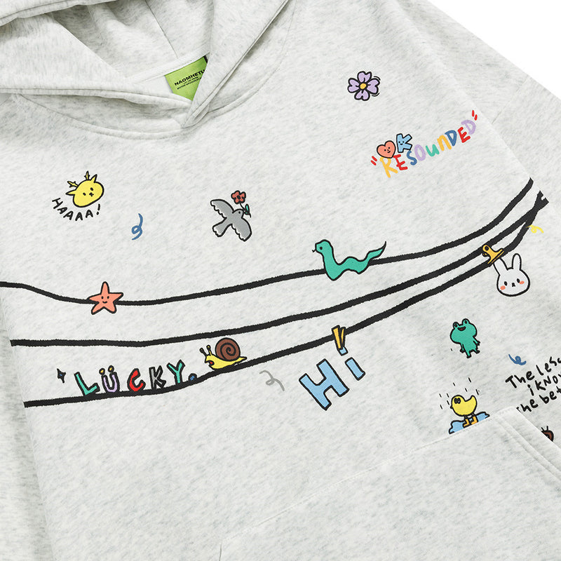 Sweat à capuche oversize à enfiler, motif cartoon – Imprimé doodle fantaisiste