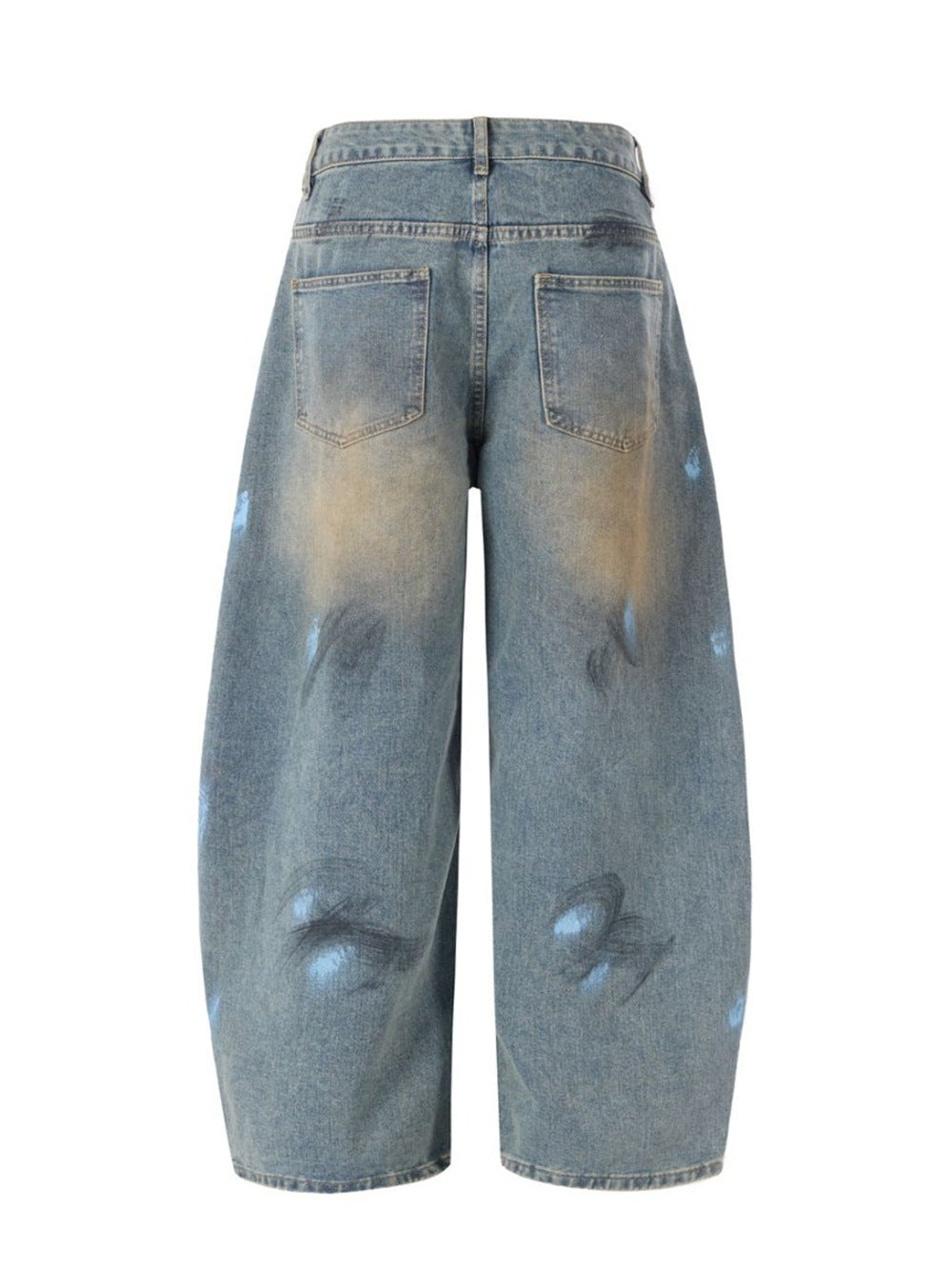 Baggy Jeans with Paint Splatter Patchwork & Distressed Raw-Edge Detail