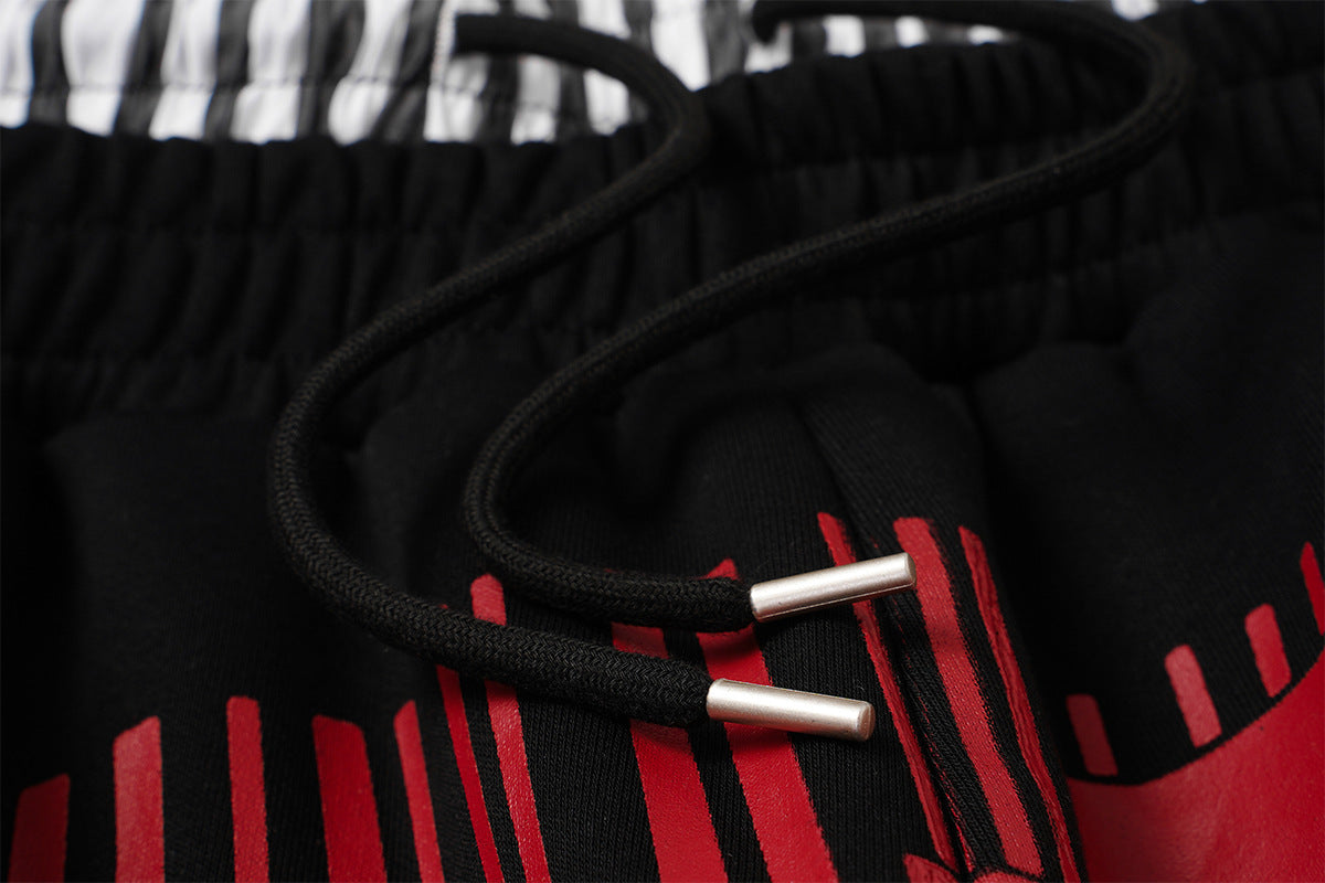 Wide-Leg Sweatpants with Barcode Cross Print & Double Waistband
