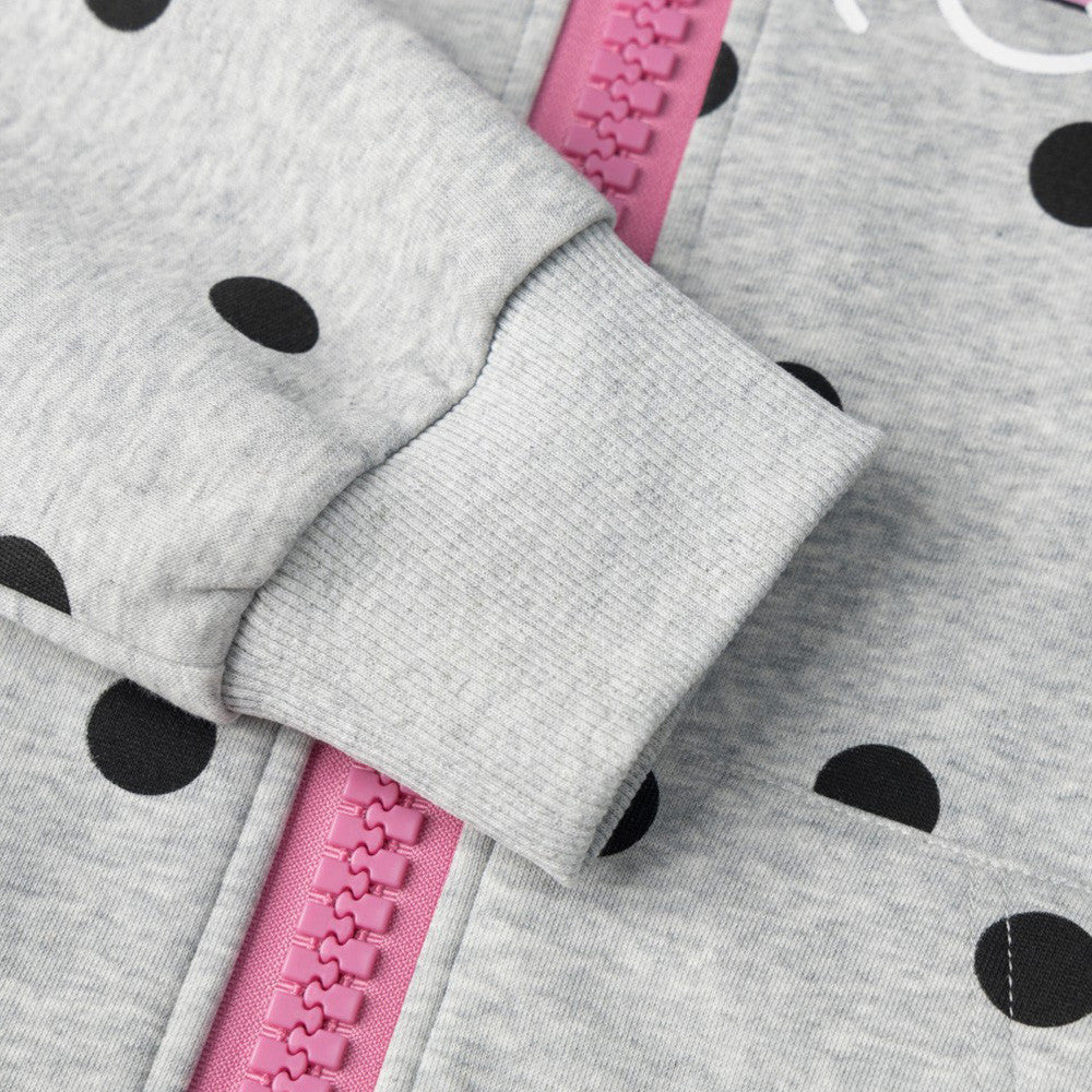 Sudadera con capucha y cremallera con estampado integral de lunares y gráfico de letras streetwear