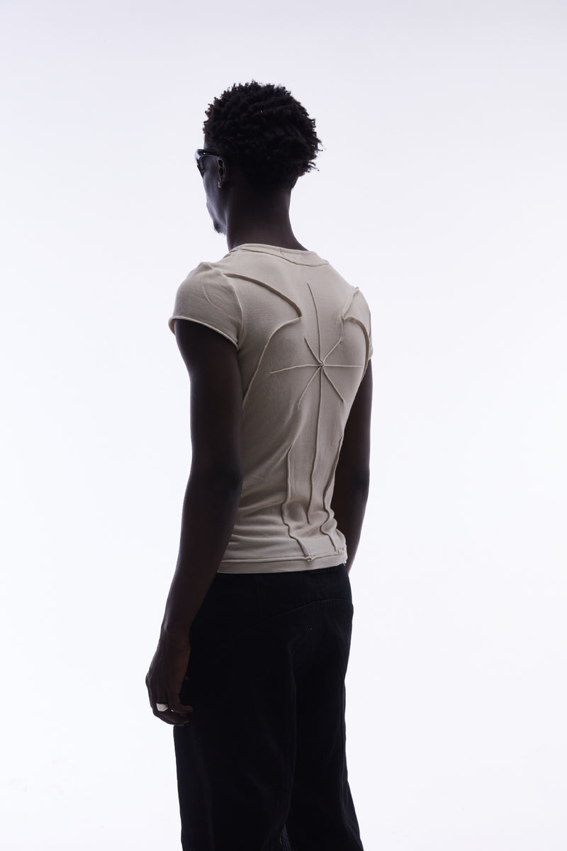 T-shirt manches courtes déconstruit à coutures 3D en relief – Streetwear délavé coupe ajustée