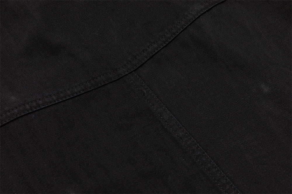 Black Double-Breasted Military Jacket – Stand Collar Structured Workwear Coat