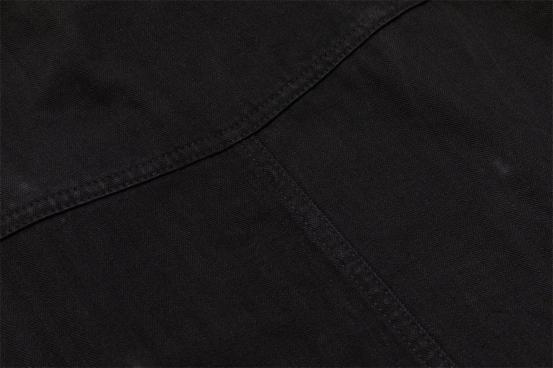 Black Double-Breasted Military Jacket – Stand Collar Structured Workwear Coat