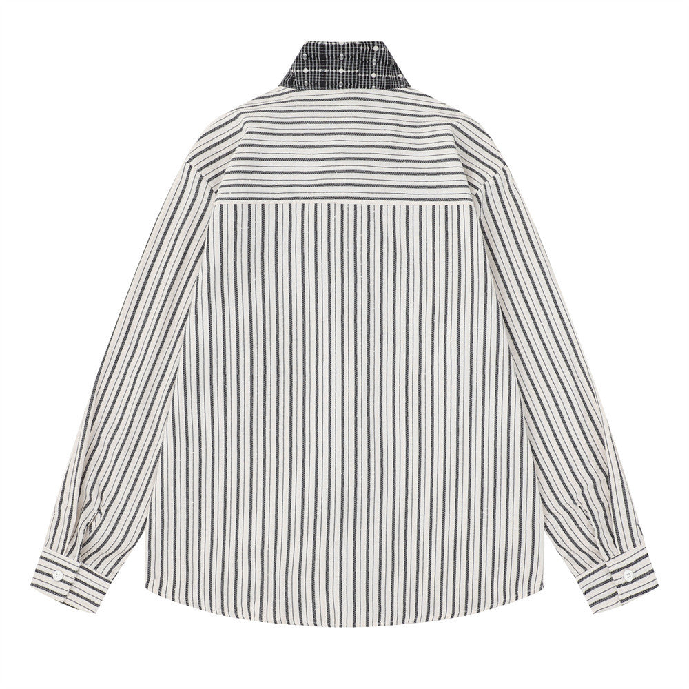 Striped Button-Up Shirt with Contrast Scarf Collar, Oversized Long Sleeve
