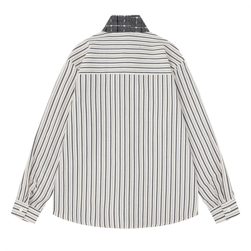 Striped Button-Up Shirt with Contrast Scarf Collar, Oversized Long Sleeve