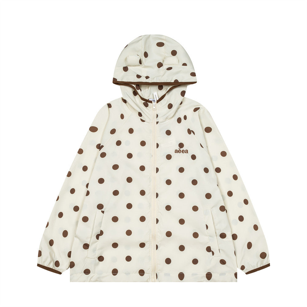 Polka Dot Hooded Windbreaker Jacket – Unisex Oversized Lightweight Outdoor Coat
