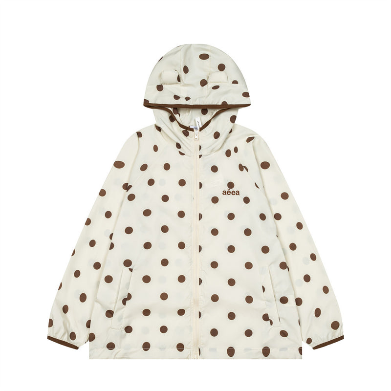 Polka Dot Hooded Windbreaker Jacket – Unisex Oversized Lightweight Outdoor Coat