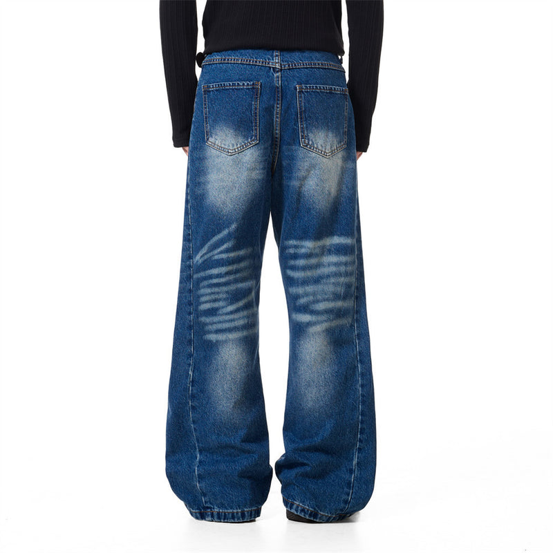 Herren Vintage-Washed-Wide-Leg-Flare-Jeans – Entspannte Passform, Used-Denim