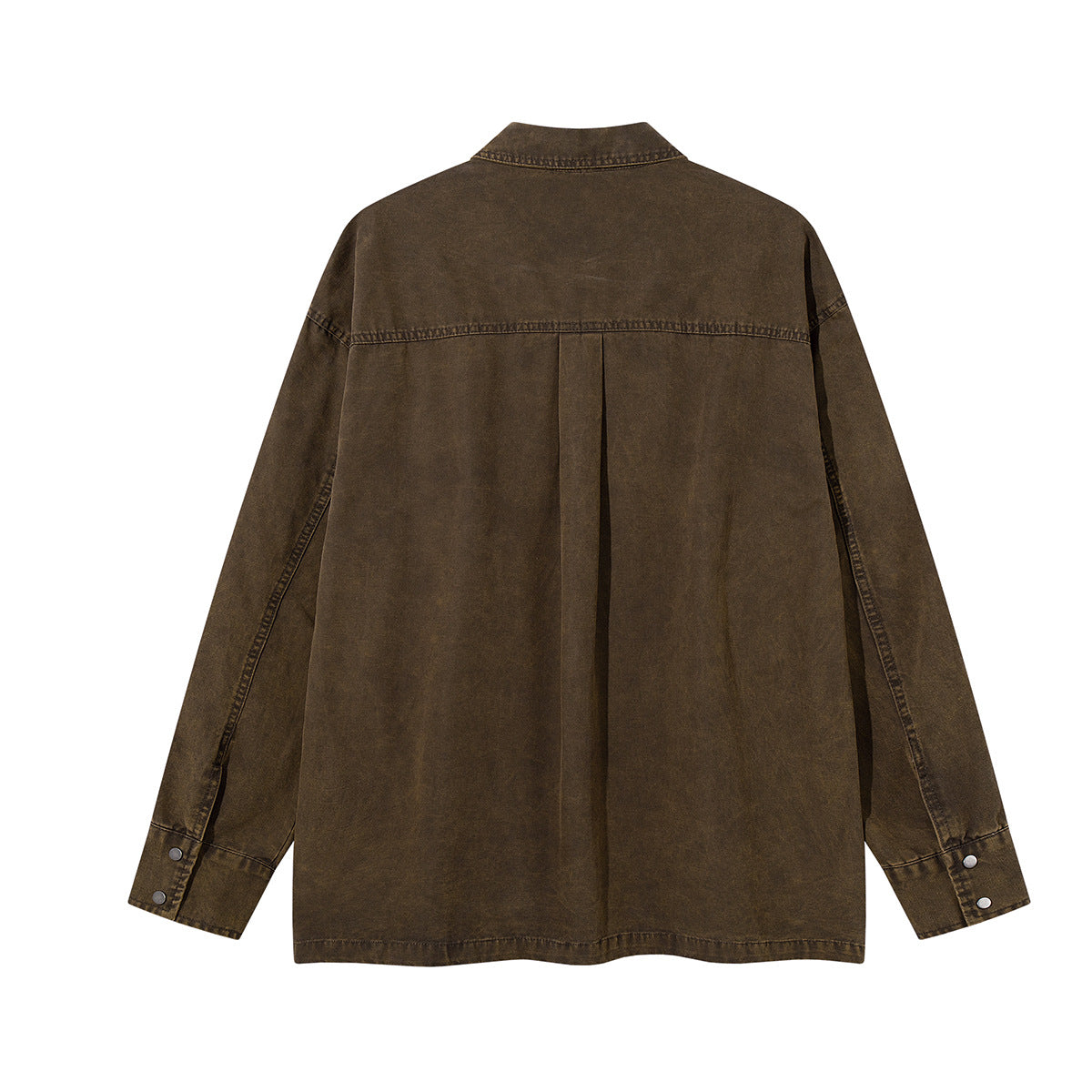 Acid Wash Denim Overshirt with Leather Patch Pockets & Snap Buttons