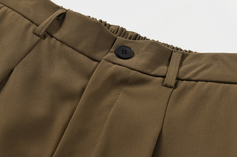 Wide Leg Dress Pants with Floral Embroidery Side Stripe