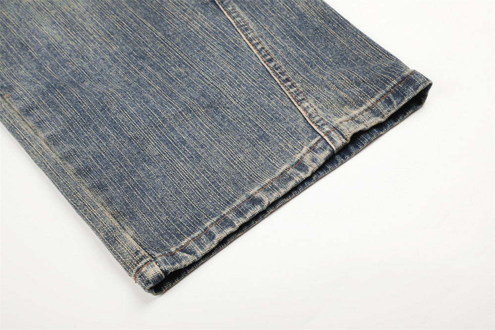 Jeans mit weitem Bein aus verwaschenem Denim – Vintage-Destroyed-Look, entspannte Passform