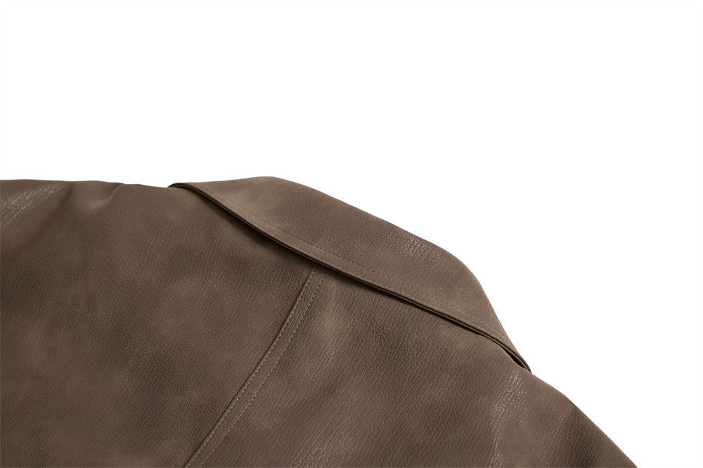 Men's Vintage Distressed PU Leather Zip-Up Jacket – Relaxed Fit Retro Street