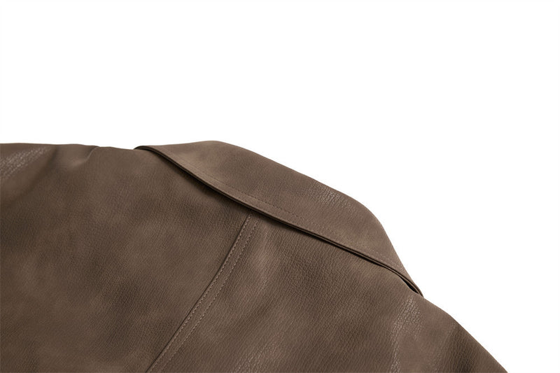Men's Vintage Distressed PU Leather Zip-Up Jacket – Relaxed Fit Retro Street