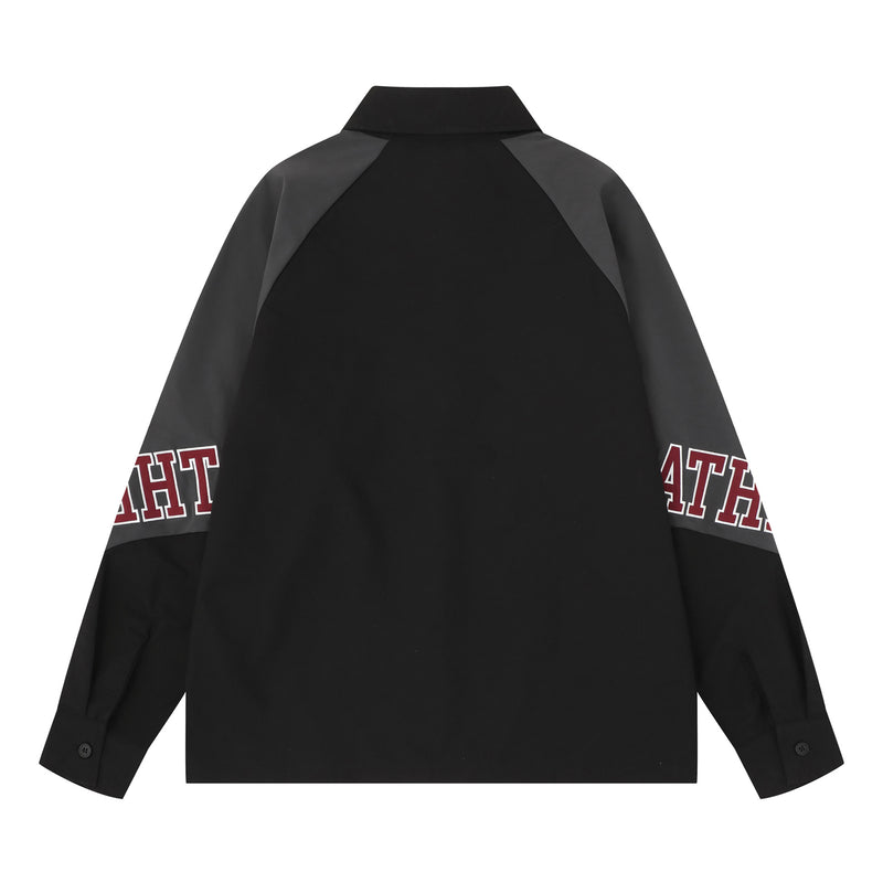 Baggy Long Sleeve Shirt Men's Colorblock Raglan Letter Embroidery Oversized