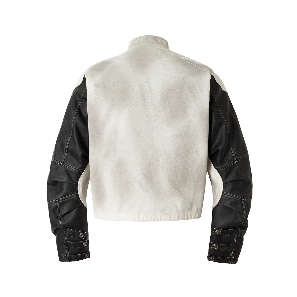 Veste moto à imprimé tête de mort – Blouson biker à col montant et manches bicolores en similicuir PU