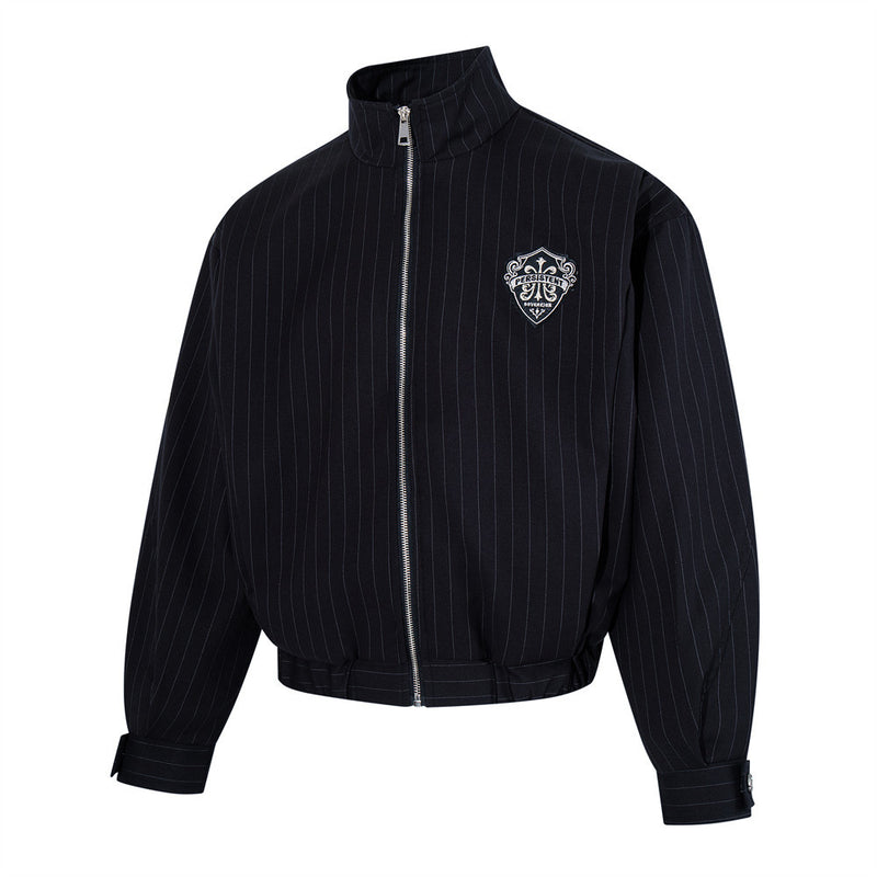 Pinstripe Stand-Collar Bomber Jacket – Relaxed Fit Men's Baseball Jacket