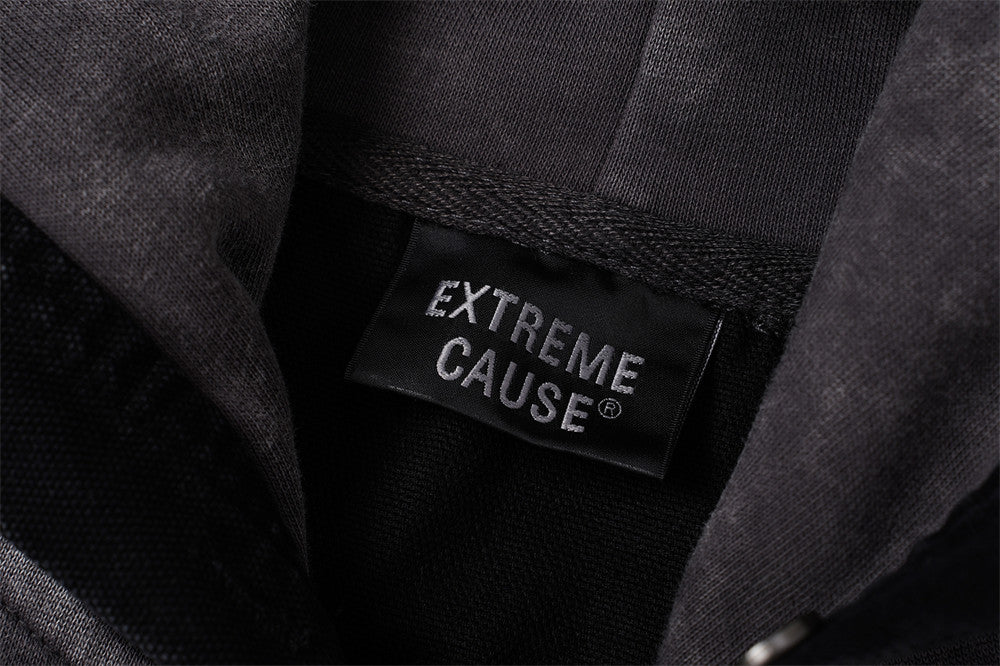 Veste à capuche zippée délavée à l'acide – Patchwork à bords francs et coupe oversize