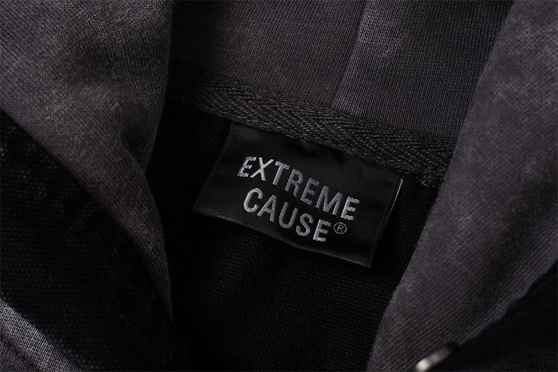 Veste à capuche zippée délavée à l'acide – Patchwork à bords francs et coupe oversize