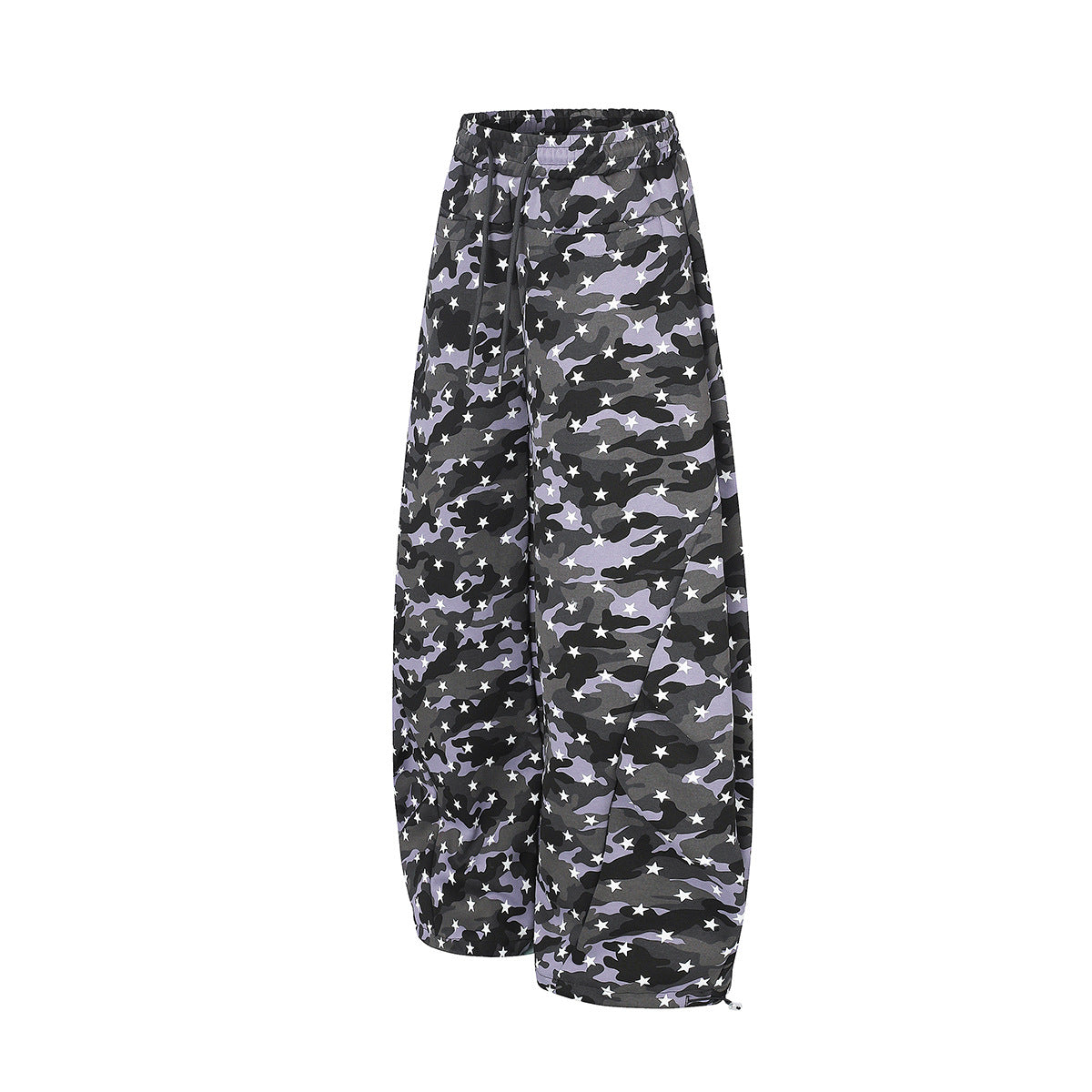 Camo Baggy Cargo Pants – Star Print Wide-Leg Parachute Trousers