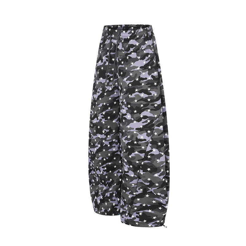 Camo Baggy Cargo Pants – Star Print Wide-Leg Parachute Trousers