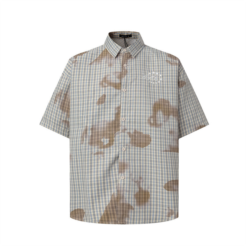 Plaid Short-Sleeve Shirt – Tie-Dye Washed Oversized Fit