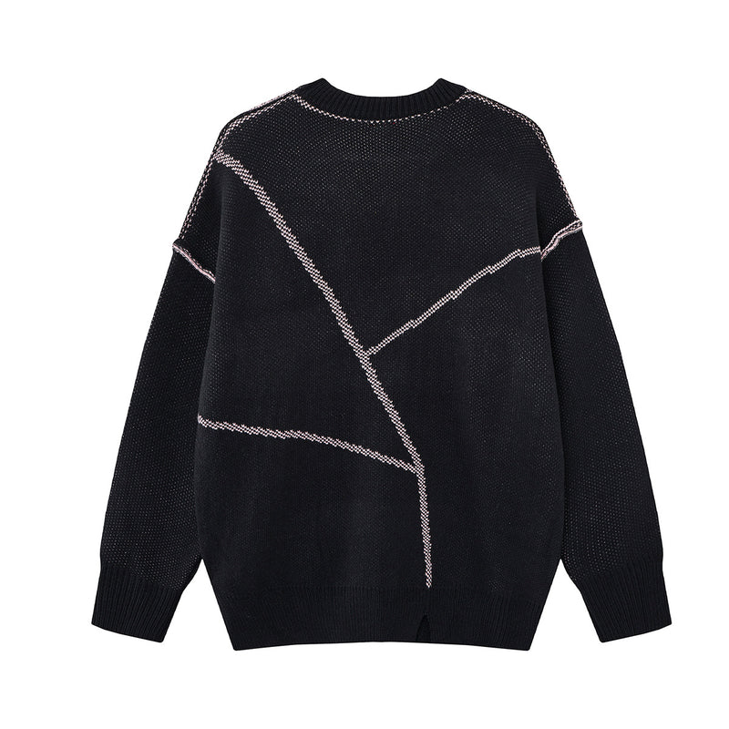 Pull homme col rond oversize en maille jacquard étoile effet usé