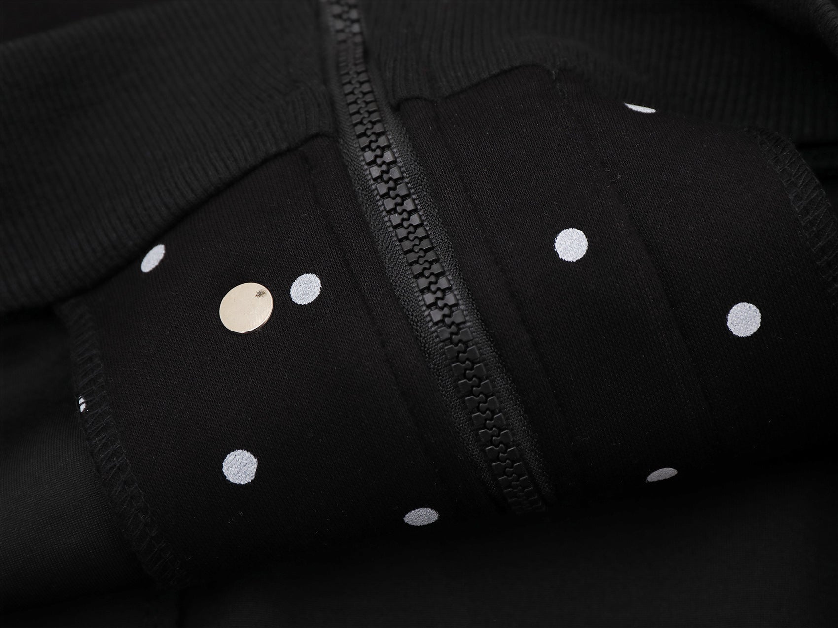 Polka Dot Zip-Up Hoodie with 3D Cat Patch & Star Embroidery – Oversized Unisex