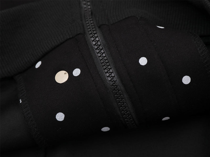 Polka Dot Zip-Up Hoodie with 3D Cat Patch & Star Embroidery – Oversized Unisex