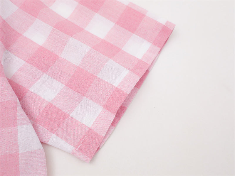 Oversized Gingham Check Short Sleeve Shirt with Embroidered Script Logo
