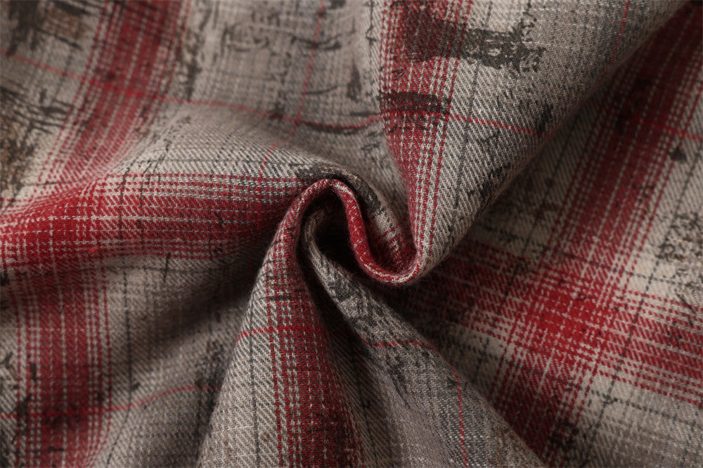 Distressed Plaid Long-Sleeve Shirt with Black Star Patches – Vintage Punk Style