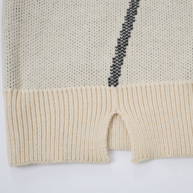 Men Crew Neck Sweater Oversized Star Knit Distressed Colorblock