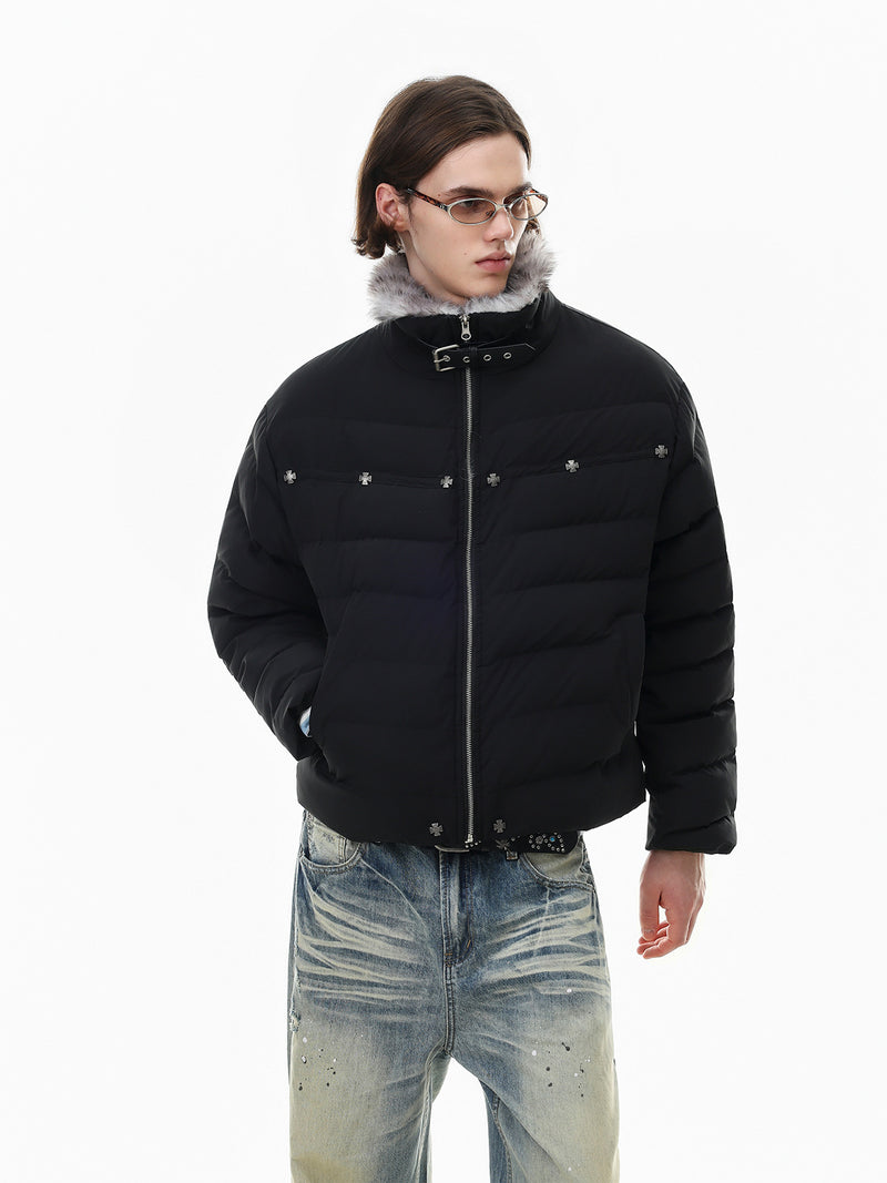 Cropped Puffer Jacket with Hood & Fur Collar – Cross Hardware, American Street