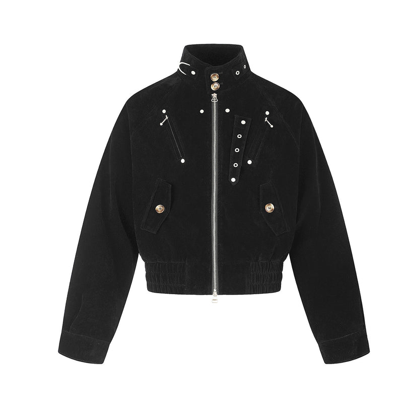 Blouson bomber court en suédine avec éléments métalliques – Style streetwear punk