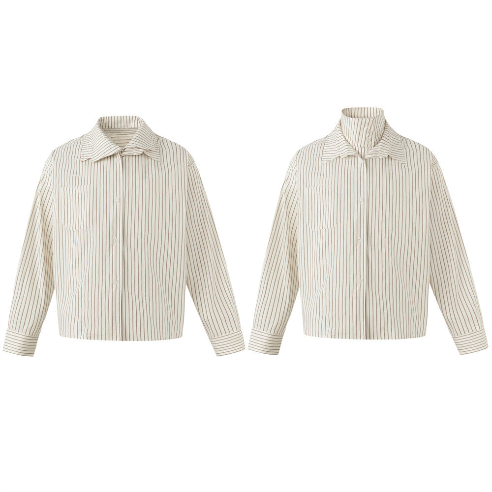 Men's Brown Striped Long Sleeve Shirt – Oversized Double-Layer Collar