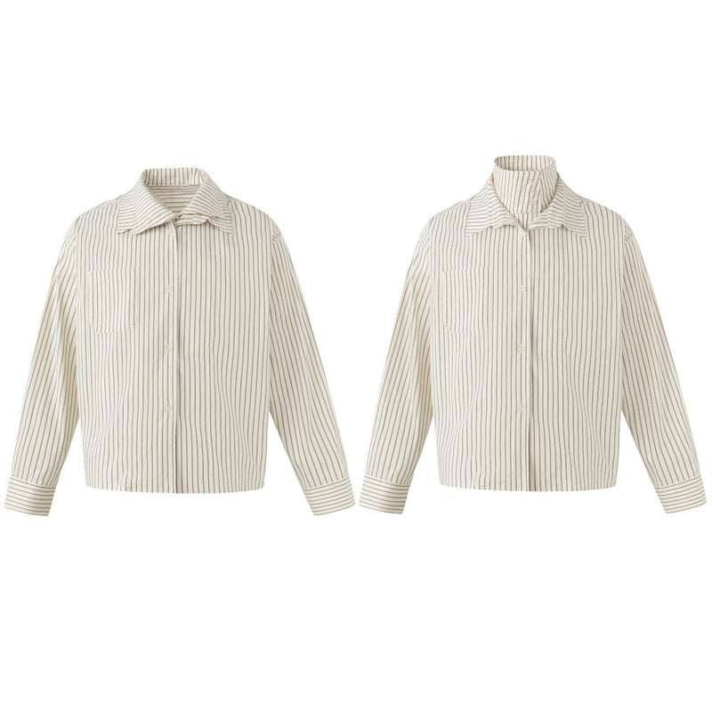 Men's Brown Striped Long Sleeve Shirt – Oversized Double-Layer Collar