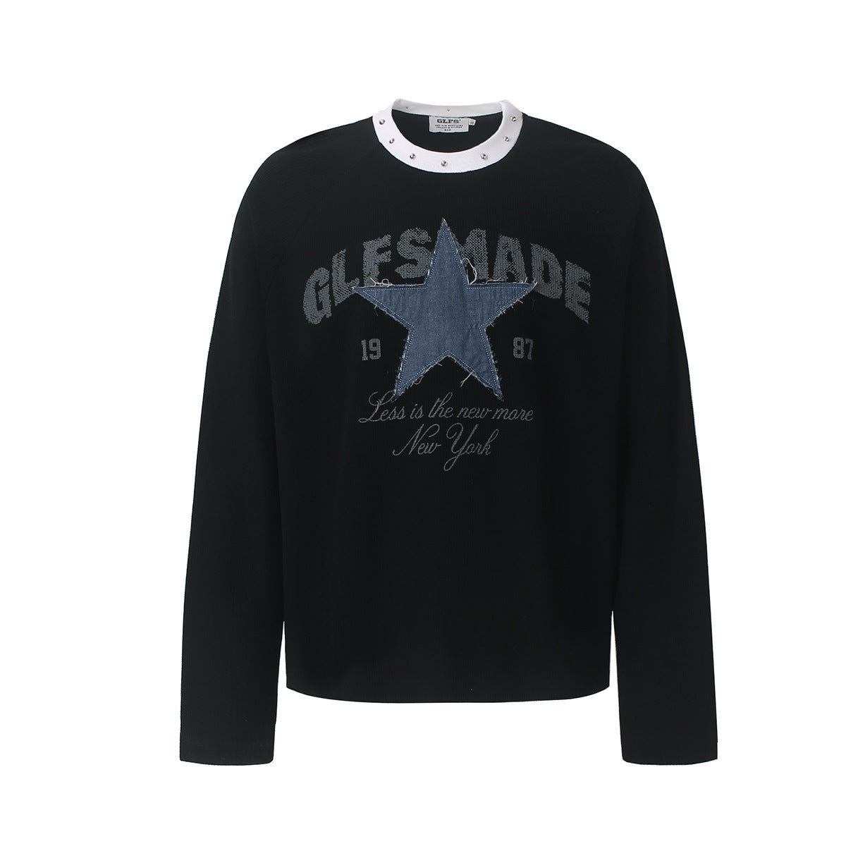 Long Sleeve Waffle-Knit Star Patch Graphic Shirt – GLFSMADE 1987 Studded Collar