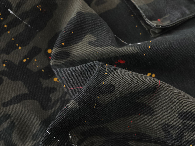 Camo Cargo Shorts – Paint Splatter Multi-Pocket Wide-Leg