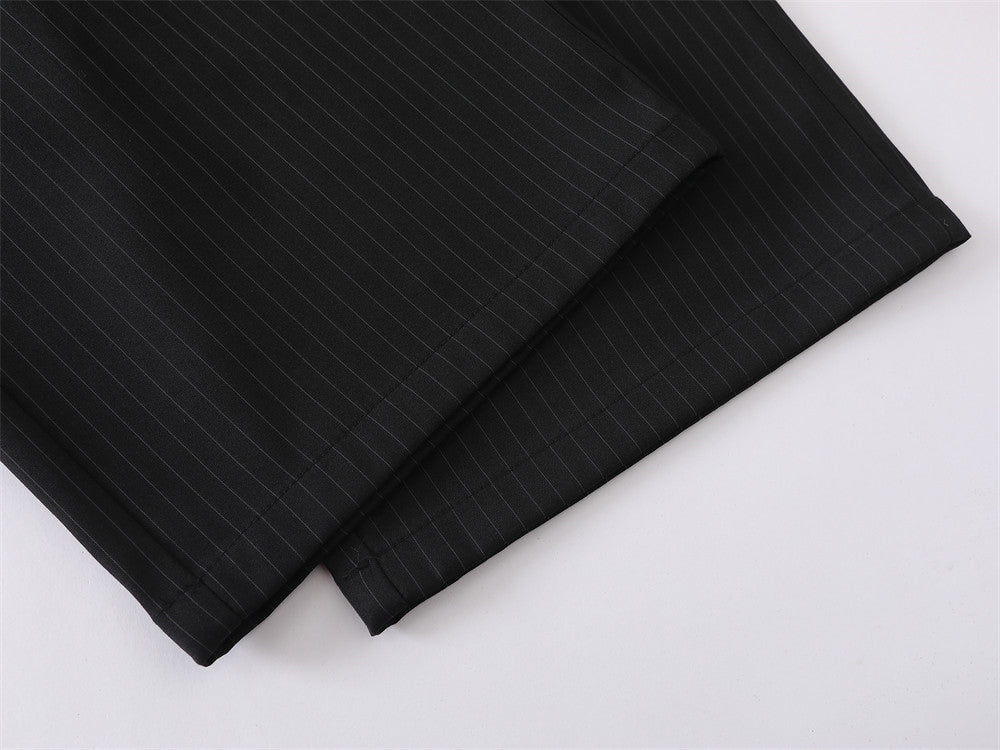 Men's Black Pinstripe Wide-Leg Trousers – Pleated Button-Fly Dress Pants