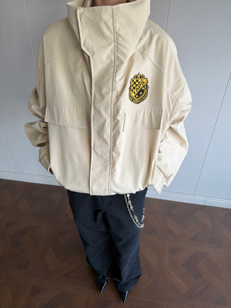 Oversized Harrington Jacket with Embroidered Badge Patch