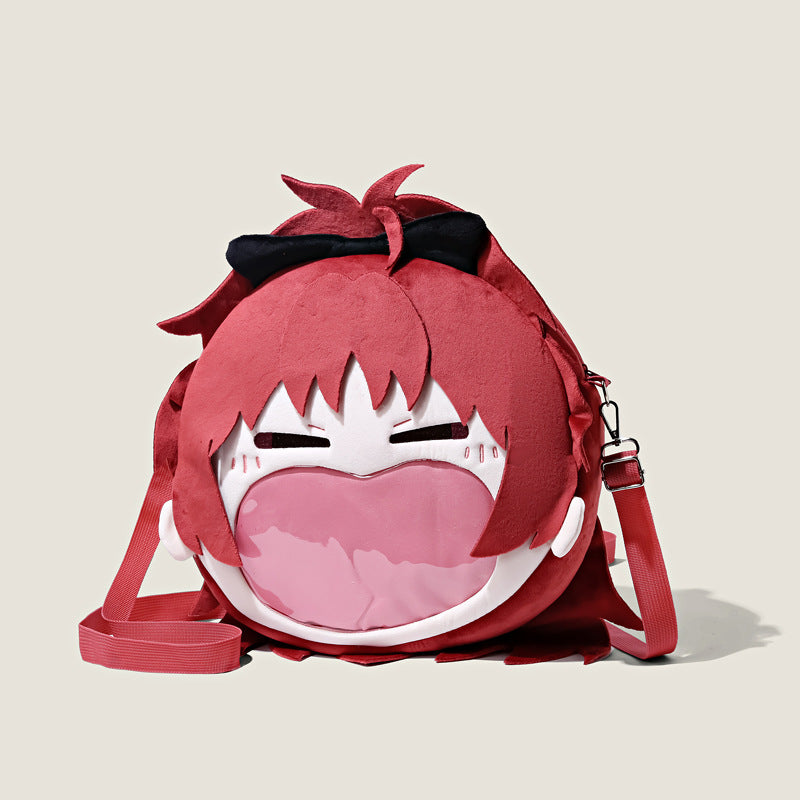 Madoka Magica Kyoko Sakura Plush Shoulder Bag – Fun Anime Design with Transparent Mouth Pocket