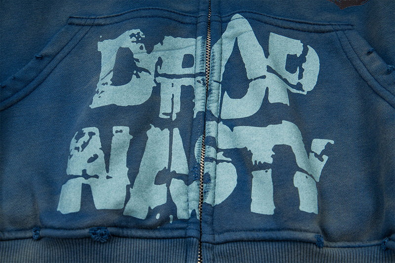 Hoodie zippé Drop Nasty délavé – Streetwear oversize à imprimé graffiti