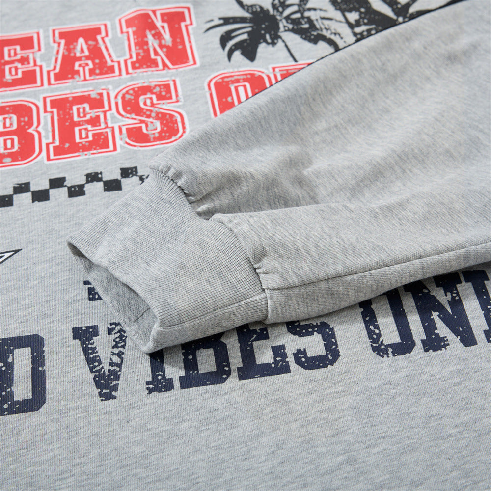 Men's Long Sleeve Rugby Shirt – Ocean Vibes Graphic Polo with Stripe Sleeves