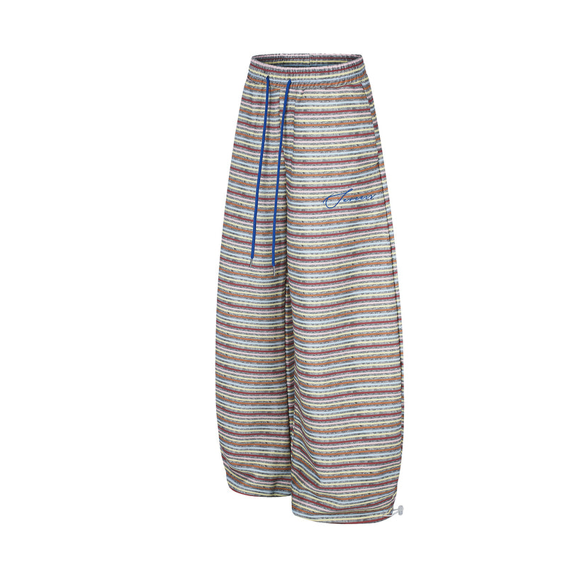 Pantalon de survêtement rayé à jambes larges – Coupe droite ample avec cordon