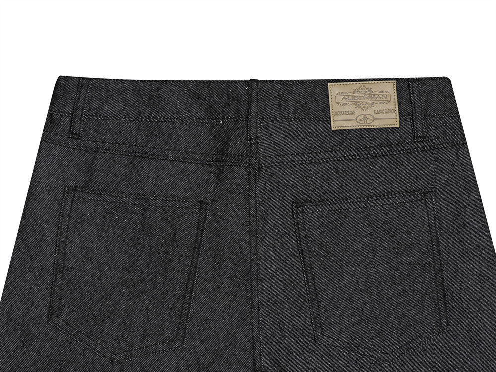 Men's Black Baggy Wide-Leg Jeans with Diagonal Button Fly