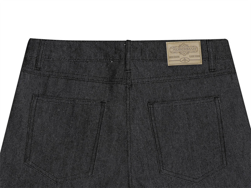 Men's Black Baggy Wide-Leg Jeans with Diagonal Button Fly