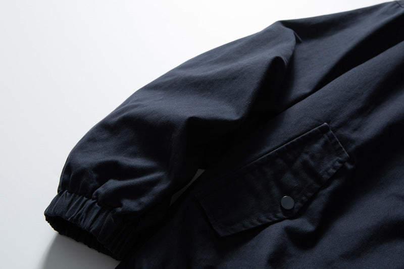Layered Plaid Collar Bomber Jacket – Relaxed Fit Men's Workwear Zip-Up