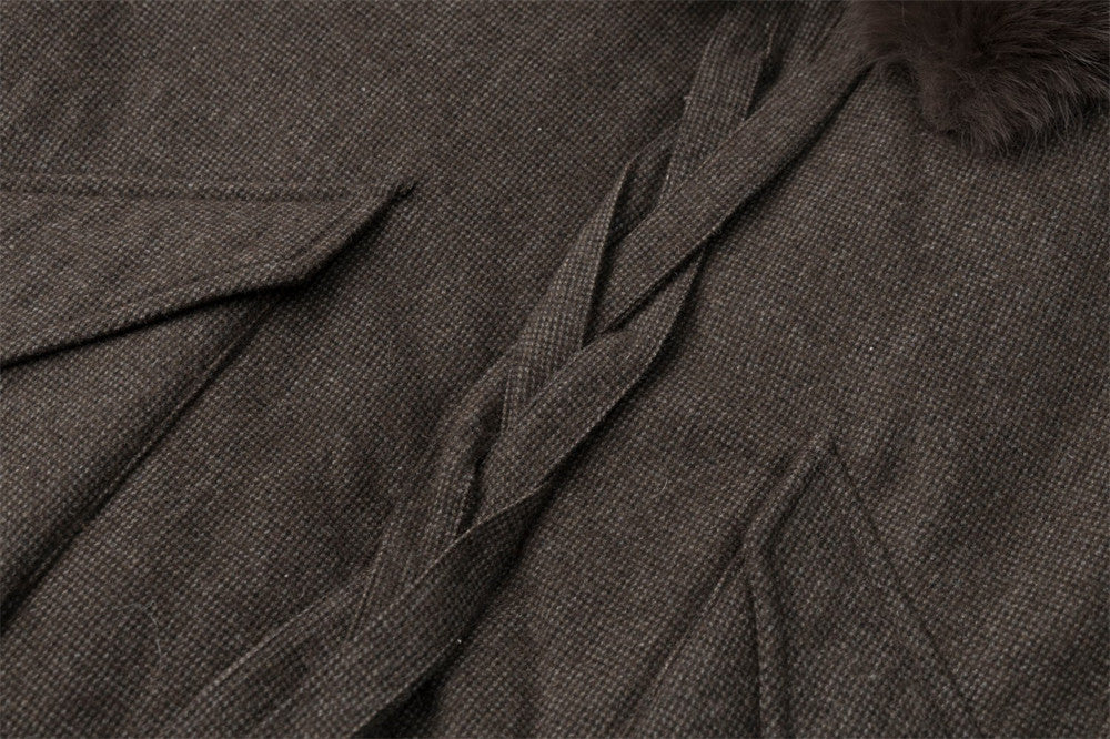 Men's Fur Collar Bomber Jacket – Houndstooth Wool-Blend with Cargo Pockets
